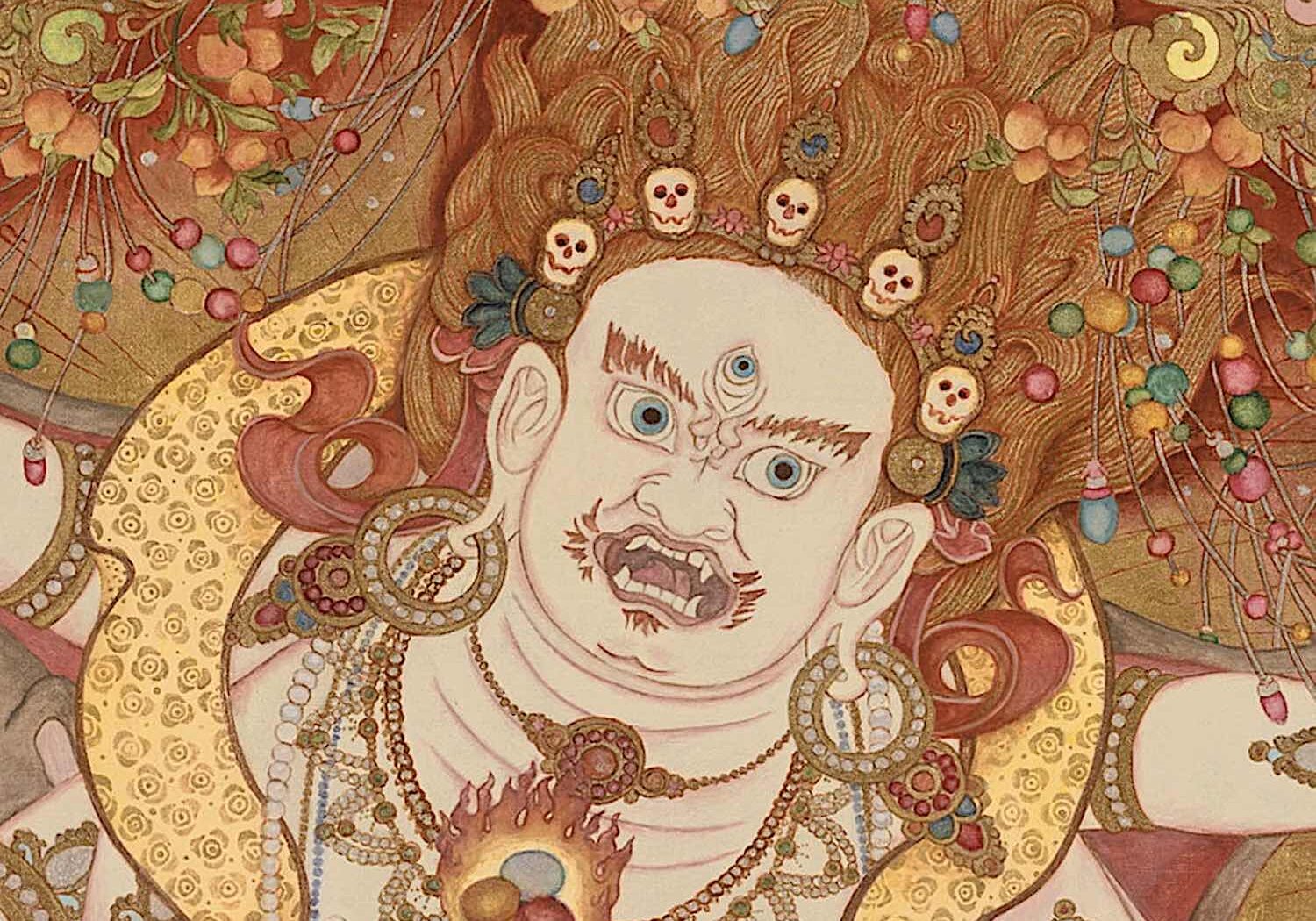 Buddha-Weekly-White Mahakala Laura Santi-Buddhism White Mahakala detail (face) from a beautiful thangka by Laura Santi of Laura Santi Sacred Art.