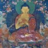 Wall mural of Buddhas first teaching with Dharmachakra teaching mudra at Jokhang Temple Lhasa Tibet